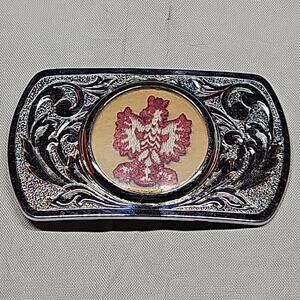 Vntg Belt Buckle - Chrome/ Silver Colored Look Finish - Polish Falcon Patch